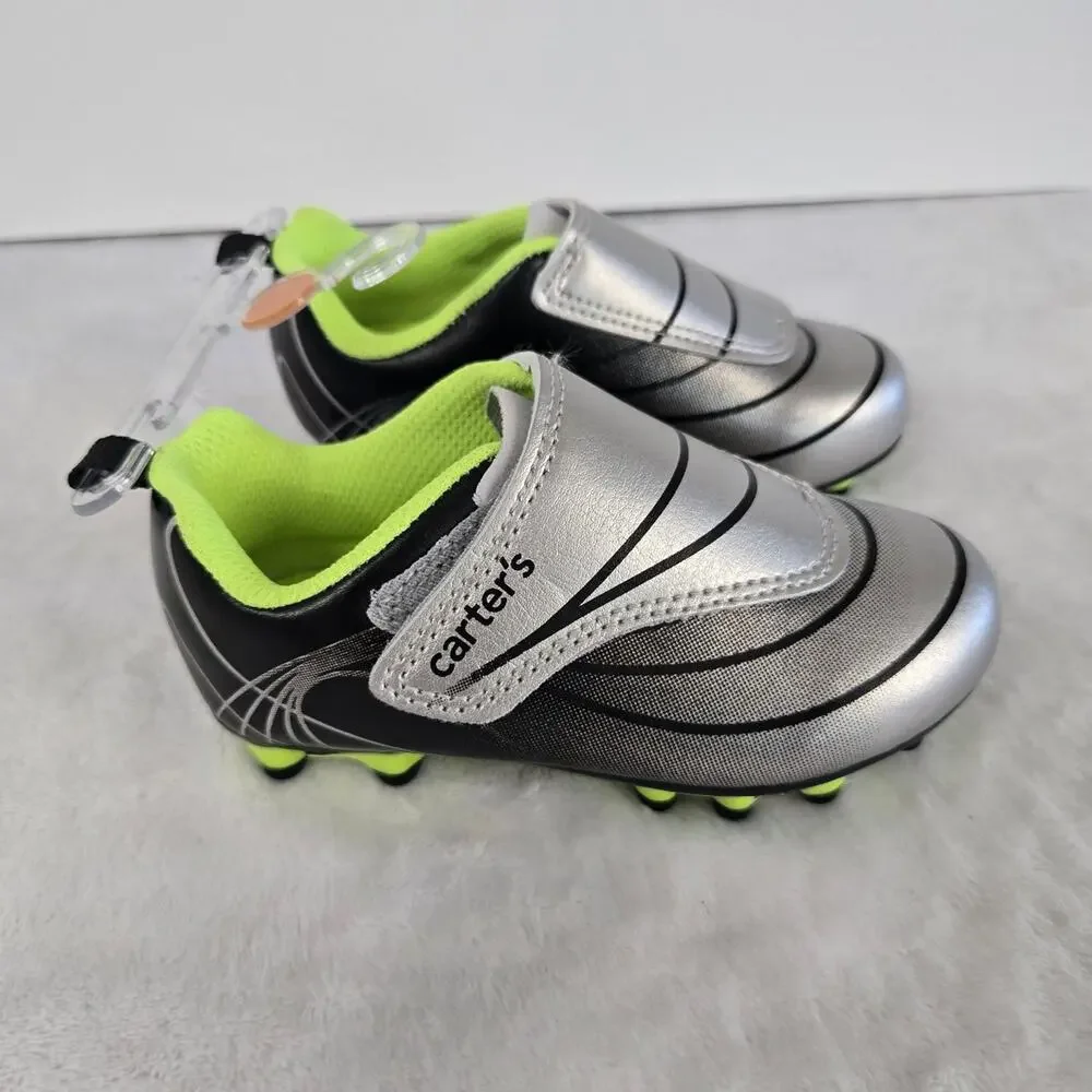 Carter’s Boys Silver & Neon Green Athletic Cleats Shoes Size 7 – NWT